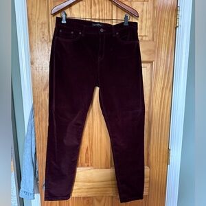 Burgundy velvet Banana Republic Skinny Fit pants. Size 10R/30